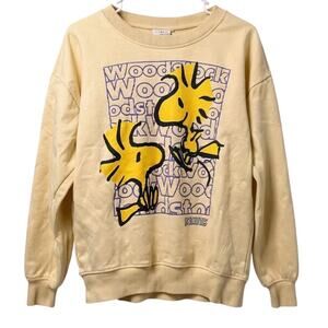 PEANUTS Woodstock butter yellow print logo Charles Shultz Y2K sweatshirt sz M